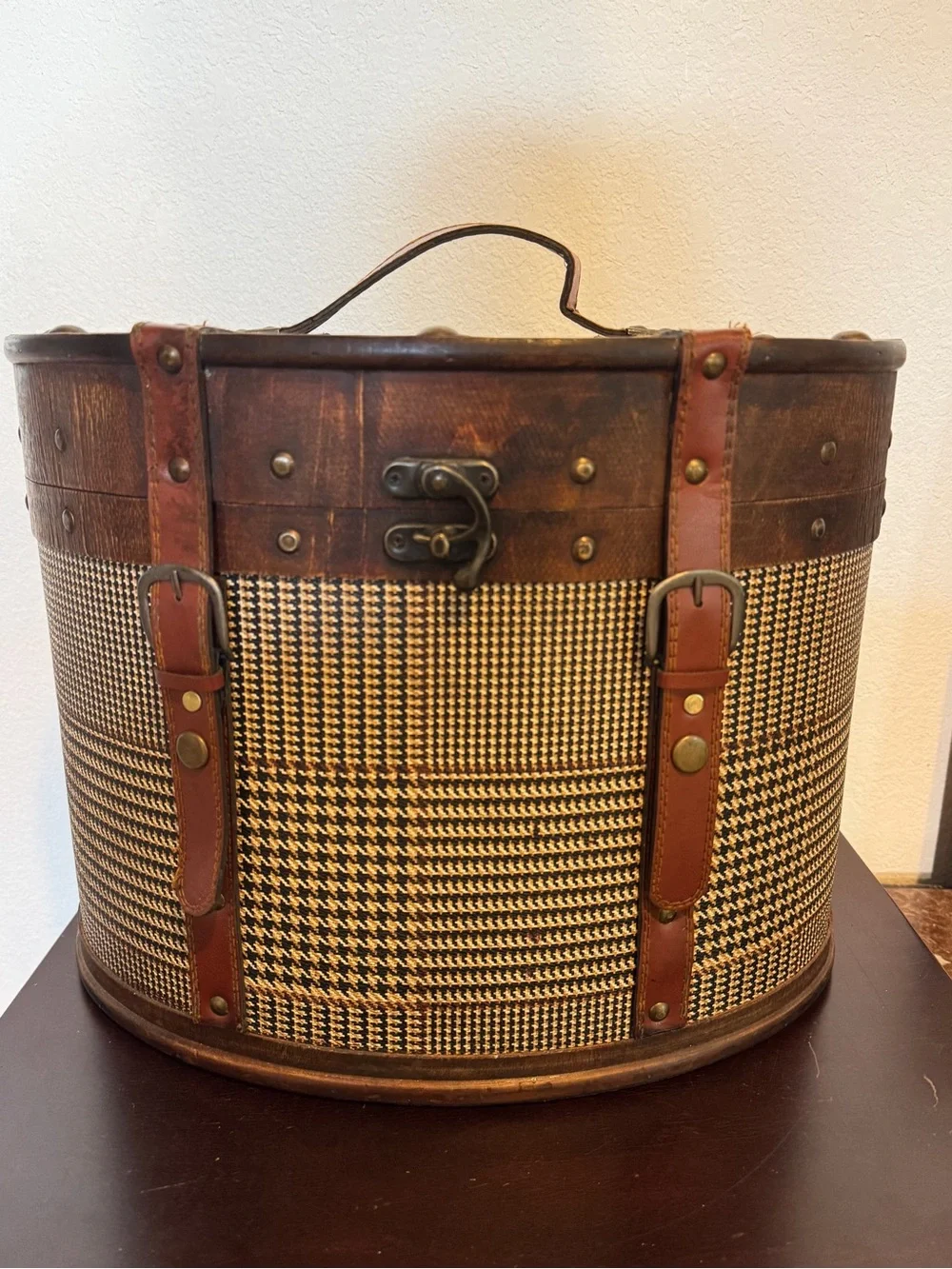 Vintage Ralph Lauren Style Brown Leather & Tweed Storage Trunk Box/Chest